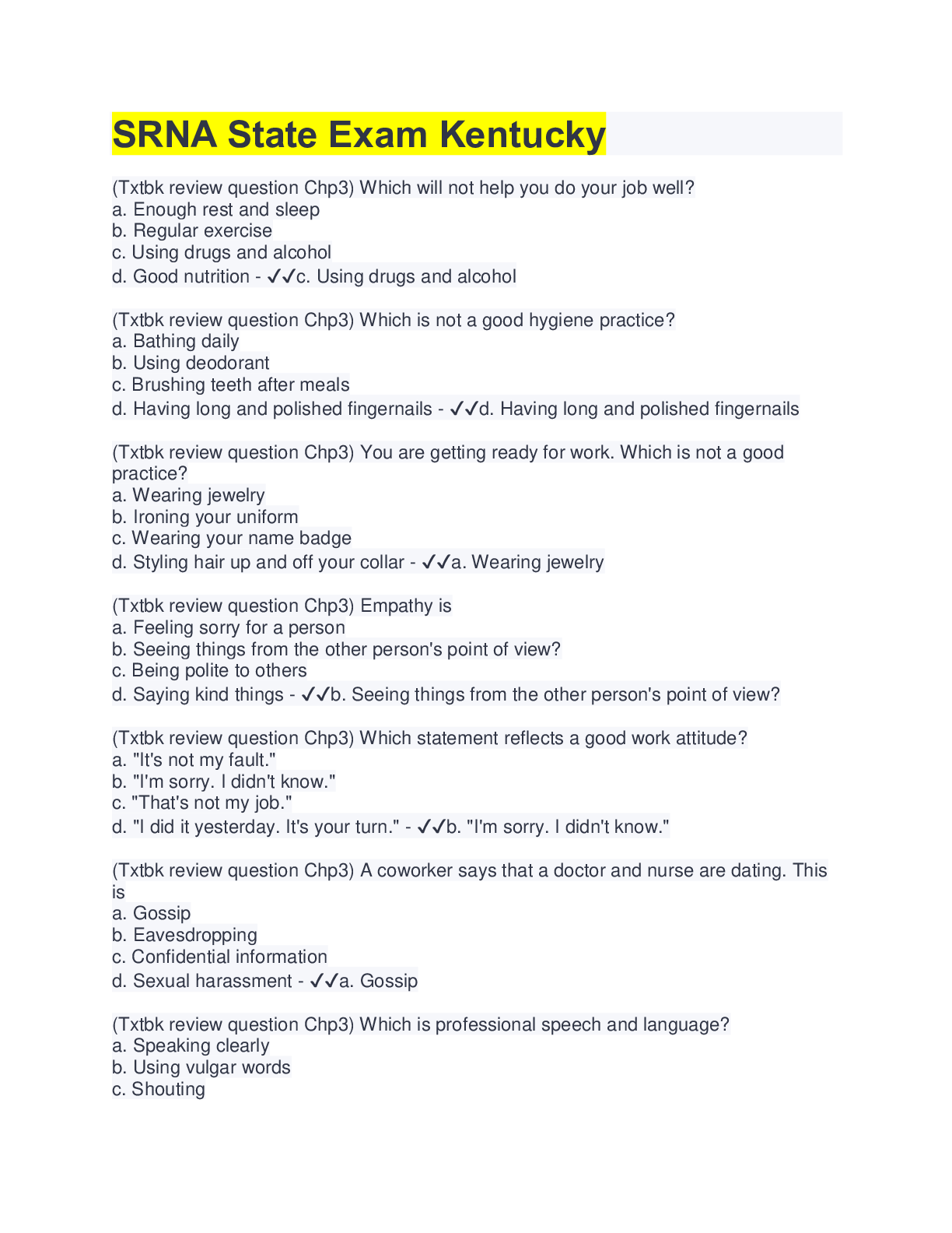 Preview image of SRNA State Exam Kentucky document